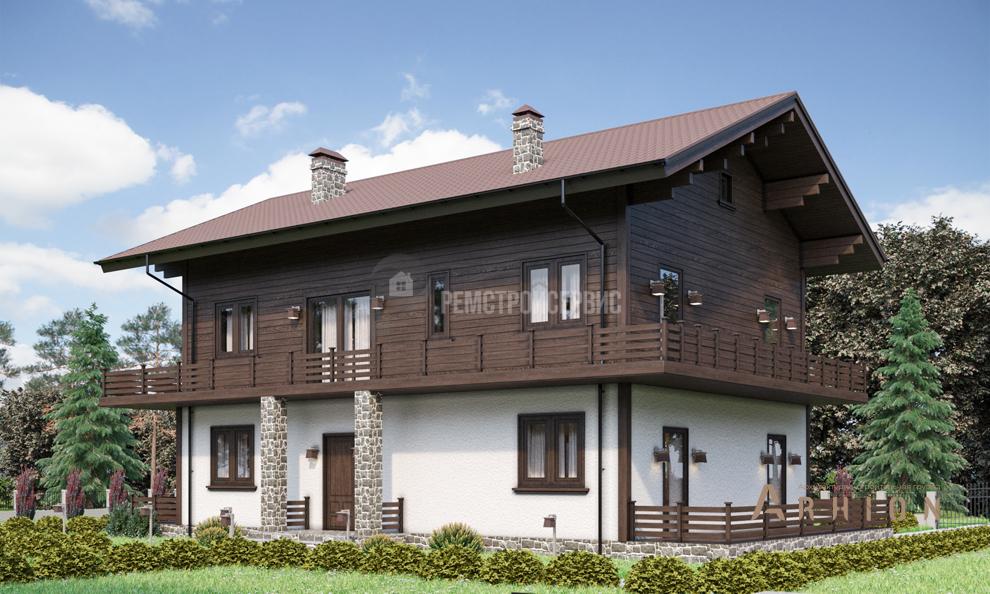 2. Проект двухэтажного дома в европейском стиле с двускатной кровлей, t-53-01, площадью - 161 кв c терассой, балконом